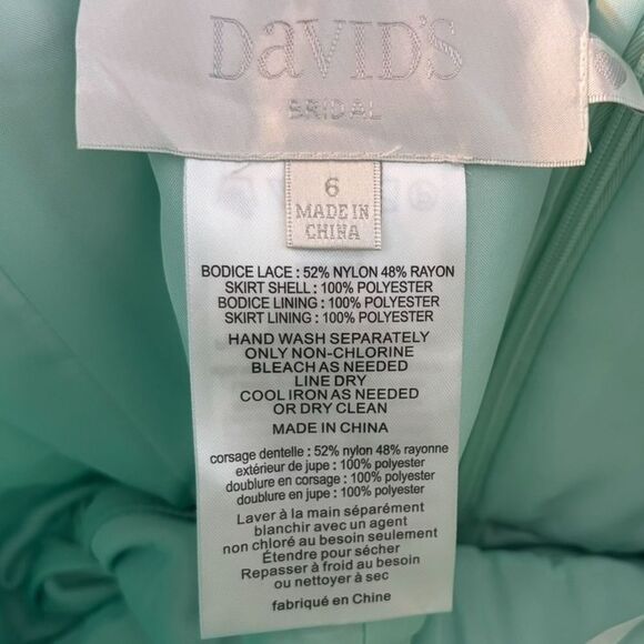 David's Bridal F17063 Mint Green One Shoulder Lace & Chiffon Maxi Dress NEW Sz 6 - Picture 12 of 13